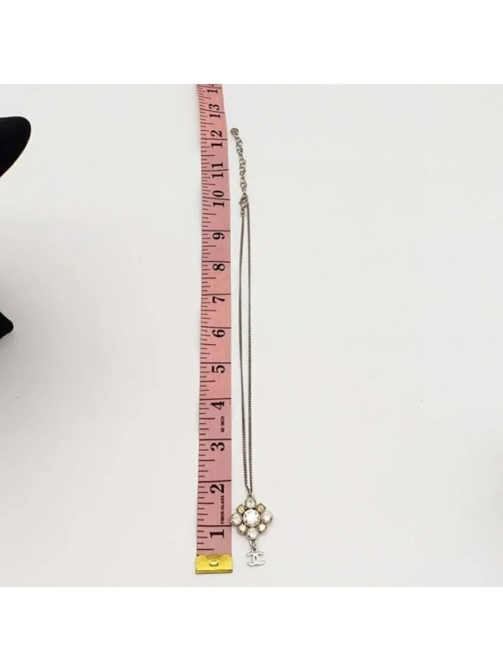 Authentic CHANEL CC with stone Necklace Silver Color 480-050522